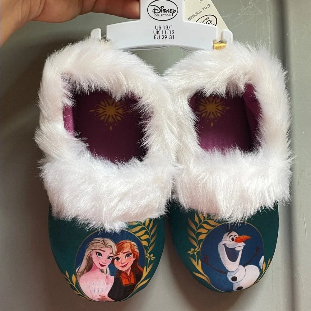 Frozen Kids Slippers with White Fur Trim